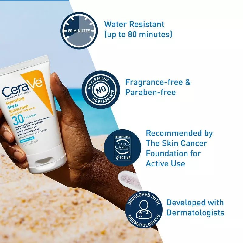 Cerave Hydrating Sheer Sunscreen Broad Spectrum SPF 30 for Face & Body