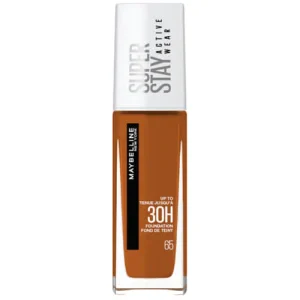 Description Maybelline Super Stay 30H Liquid Foundation 65 Coconut 30ml is an active long-lasting foundation that feels lightweight and breathable. Suitable for all skin types, this oil-free formula doesn't clog pores and is transfer-resistant, water-resistant and sweat-resistant. Goes above and beyond to transform the look of your skin. Maybelline Super Stay 30H Liquid Foundation 65 Coconut 30ml